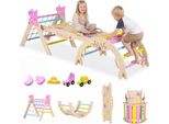 Set Di 3 Strutture Per Arrampicata Indoor Costway, Con Scivolo, Arco Di Arrampicata, Rete, Rampa Bifacciale Inclusa, Set Di Mattoncini E 2 Macchinine, Per Bambini Dai 3 Anni In Su