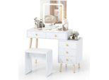Tavolo Da Toilette Costway Tavolo Cosmetico Con Sgabello, Specchio Led, 3 Modalità Di Illuminazione, Armadietto Laterale E 5 Cassetti, Set Da Toilette In Marmo 100X45X130Cm