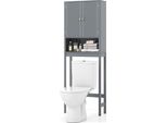 Costway Mobiletto Da Toilette, Mobiletto Da Bagno Con Ante, Mobiletto Con Ripiano Regolabile E Barra Inferiore, Mensola Da Toilette, Grigio