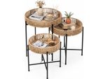 Costway Tavolino Rotondo Set Di 3, Tavolino Da Divano Boho, Tavolino Da Caffè, Tavolino Da Salotto, Comodino, Tavolino Per Salotto, Camera Da Letto