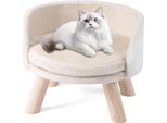 Costway Divano Per Gatti, Letto Rialzato Per Gatti, Divano Per Gatti Con Cuscino Rotondo, Schienale E Gambe In Legno, Poltrona Per Gatti Divano Morbido Per Animali Domestici, 42X42X33 Cm, Beige