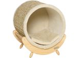 Pawhut Grotta Per Gatti Letto Per Gatti Con Ripiano Casa Per Gatti Rifugio Per Gatti Con Tiragraffi Interno In Legno Di Pino Flanella Cachi+Naturale+Beige 41 X 38 X 43 Cm