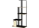 Pawhut Albero Per Gatti 170 Cm Albero Da Arrampicata Con Cuscino Tiragraffi Per Gatti Con Tiragraffi, Tiragraffi Con 3 Piattaforme, Mobili Per Gatti, Acciaio, Nero