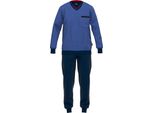 GÖTzburg Pigiama Lungo Da Uomo - Pigiama Con Scollo A V, Puro Cotone Blu Xl (54)