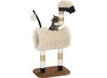 Pawhut Tiragraffi 98 Cm Albero Per Gatti Con Tiragraffi, Tunnel, Palla Da Gioco, Tiragraffi Per Gatti Con Design A Pecorella, Per Gatti Fino A 5 Kg, Marrone Chiaro
