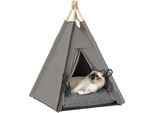 Pawhut Tenda Per Animali Domestici, Tenda Per Gatti Con Cuscino Rimovibile E Lavabile, Casa Per Gatti Con Pavimento Antiscivolo, Palla Da Gioco, Per Gatti Sotto I 5 Kg, Cani Di Piccola Taglia, 60 X 60 X 76 Cm, Grigio