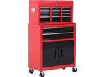 Homcom Carrello Da Officina Con Cassetta Portautensili Carrello Portautensili Vuoto Con 6 Cassetti, 2 Chiavi Armadio Portautensili In Metallo Rosso+Nero