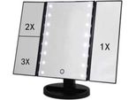 Inf Specchio Cosmetico Triplo Illuminato A 22 Led Con Ingrandimento 2X 3X Nero