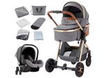Passeggino Per Bambini, Design Compatto E Pieghevole, 3-In-1, Portata 20 Kg, Grigio