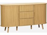 Credenza Scandinava Effetto Legno Scanalato 2 Ante Scorrevoli, 150Cm, Marrone Naturale