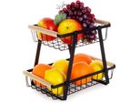 Cestino A Due Piani Per Frutta E Verdura, Metallo Nero, Ripiano