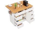 Isola Da Cucina, Armadio Da Cucina, Carrello Da Cucina Estraibile Con Rotelle E Piano Di Lavoro, Carrello Di Servizio Con Ripiano Per Spezie E 8 Cassetti, Bianco