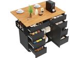 Isola Da Cucina, Mobile Da Cucina, Carrello Da Cucina Estraibile Con Rotelle E Piano Di Lavoro, Carrello Di Servizio Con Ripiano Per Spezie E 8 Cassetti, Nero