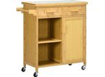 Carrello Da Cucina Carrello Di Servizio Con Cassetto, Armadio, Ripiani Aperti, Portasciugamani, Piano Di Lavoro, Bambù, Naturale