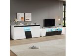 Fortuna Lai Combinazione Di Mobile Tv E Mobile Ausiliario, 180*38,5*45 Cm Mobile Tv Lucido, Mobile Tv Con Illuminazione A Led, Mobile Basso, 140 X 40 X 65 Cm, Credenza Per Soggiorno, Bianco E Nero