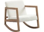 Sedia A Dondolo Relax Con Telaio In Legno, Imbottita, Lounge, Legno Di Gomma, Bianco Crema,