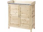 Armadio Da Giardino, Tavolo Da Giardinaggio Con Mobile Base, Legno, Armadio Per Attrezzi Con 2 Ripiani, Capanno Per Attrezzi, Capanno Da Giardino, Naturale