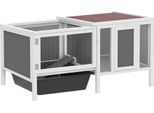Pawhut Conigliera In Legno Con Recinto Esterno, Rampa, 3 Ingressi, Gabbia Per Piccoli Animali Con Tetto Apribile Idrorepellente, Vaschetta Estraibile, Per Porcellini D'india 105 X 57,5 X 51,5 Cm Grigio
