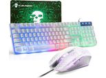 Set Di Tastiera E Mouse Da Gioco, Tastiera Qwerty Retroilluminata Arcobaleno A 104 Tasti Con Layout Uk + Mouse A 4 Pulsanti Da 2400 Dpi + Tappetino Per Mouse, Cavo Usb