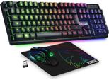 Set Mouse E Tastiera Da Gioco Ricaricabile Senza Fili Qwertz (De-Layout) - Tastiera 2,4Ghz Rgb - Mouse 4800 Dpi Con Tappetino Per Mouse