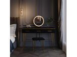 Vicco Tavolo Da Toeletta Layla, 100 Cm Con Specchio Led E Sgabello, Nero Lucido