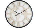 Orologio Da Parete Rebecca Mobili, Mappamondo, Legno E Metallo, Bianco E Nero ø 50 Cm