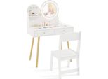 Set Da Toeletta Per Bambini Costway Con Specchio Illuminato, Tavolino Da Trucco E Sedia Con Motivo Principessa, Specchio, Ripiano Aperto Bianco