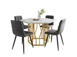 Set Di Tavolo E Sedie Da Pranzo (5 Pezzi), Tavolo Da Pranzo Moderno Esagonale In Marmo + 4 Sedie Da Pranzo In Velluto Grigio, Gambe Del Tavolo Color Oro