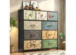 Cassettiera Fortuna Lai Con 9 Cassetti, Cassettiera In Tessuto Con Struttura In Metallo E Superficie In Legno, Rustica