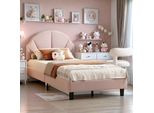 Letto Per Bambini Imbottito 90X200Cm, Struttura Letto Singolo Con Testiera Regolabile, Letto Per Ragazzi E Ragazze, Velluto, Rosa