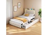 Letto Imbottito Fortuna Lai 90X200 Cm, Letto Per Bambini Letto Per Ragazzi Letto Singolo Letto Per Ospiti Con 2 Cassetti, Led, Usb E Rete A Doghe, Letto Contenitore Con Testata E Rete, Velluto, Beige