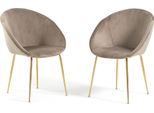 Set Di 2 Sedie Da Interno In Tessuto Imbottito Con Gambe In Metallo - Design Elegante E Confortevole Per Sala Da Pranzo, Cucina, Camera Da Letto, Bar E Ristorante - Iris - Tortora/Oro