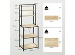 Scaffale Da Cucina - Scaffale Per Microonde/Scaffale Da Panettiere - 6 Livelli, 6 Ganci, 60X39,5X167 Cm, E1 Truciolato + Metallo, 100 Kg, Misura L - Rovere Chiaro