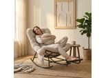 Lvhom Sedia A Dondolo Con Poggiapiedi Regolabile, Sedia A Dondolo Con Rivestimento In Corda, Sedia In Rattan Con Struttura In Acciaio E Tasca Laterale, Sedia Lounge, Beige
