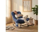 Lvhom Sedia A Dondolo Con Poggiapiedi Regolabile, Sedia A Dondolo Con Rivestimento In Corda, Sedia In Rattan Con Struttura In Acciaio E Tasca Laterale, Sedia Da Salotto, Blu