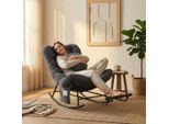 Lvhom Sedia A Dondolo Con Poggiapiedi Regolabile, Sedia A Dondolo Con Rivestimento In Corda, Sedia In Rattan Con Struttura In Acciaio E Tasca Laterale, Sedia Lounge, Grigio Scuro