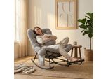 Lvhom Sedia A Dondolo Con Poggiapiedi Regolabile, Rivestimento In Corda Per Sedia A Dondolo, Sedia In Rattan Con Telaio In Acciaio E Tasca Laterale, Sedia Da Salotto, Grigio Chiaro