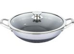 Cheffinger, Wok 36 Cm Con Rivestimento Antiaderente A Nido D'ape E Coperchio Antigraffio, Argento
