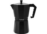 Cheffinger, Caffettiera Espresso 380 Ml 9 Tazze In Alluminio Con Manico Ergonomico, Nero