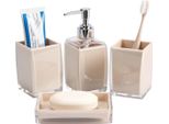 Avizar, Set Di Accessori Da Bagno 4 Pezzi: Dispenser Per Sapone, Bicchiere, Portasapone, Giallo-Grigio