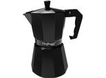 Cheffinger, Caffettiera Espresso 320 Ml 6 Tazze In Alluminio Con Manico Ergonomico, Nero