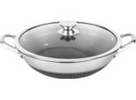 Cheffinger, Wok 32 Cm Con Rivestimento Antiaderente A Nido D'ape E Coperchio Antigraffio, Argento