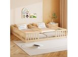 Letto Per Bambini Merax 2× 90X200 Cm, Letto In Legno Massello Con Sponde, Rete A Doghe, Legno Di Pino, Letto A Terra, Letto Piatto, Letto Per Ragazzi, Naturale