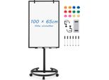 Lavagna A Fogli Mobili Costway, 100X65Cm, Lavagna Mobile Su Ruote, Altezza Regolabile Fino A 192Cm, Cancellabile A Secco, Magnetica, Lavagna A Fogli Mobili Con Supporto Rotondo, Magneti, Pennarelli E Cancellino