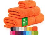 Set Di Asciugamani In Spugna Carli - 100% Cotone - Oekotex 500 Gsm - 3 Pezzi - Asciugamano Per Doccia 70X140 + Asciugamano Per Mani 50X100 + Asciugamano Per Ospiti 30X50 - Asciugamani Da Bagno In Spugna - Arancione