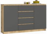 Akord Credenza 2 Ante 4 Cassetti Rovere Artigianale/Grigio Grafite 160X40X99 Cm