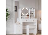 Fortuna Lai Tavolo Da Trucco 4 In 1, Tavolo Da Trucco, Con Specchio A Figura Intera E Specchio Da Tavolo Girevole, Sgabello Da Trucco, Illuminazione A Led A 3 Colori, Maniglia In Metallo, Bianco, Dimensioni: H164 Cm × L109 Cm × P36 Cm