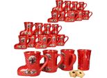 20X Tazza In Ceramica Calibrata Da 200 Ml Per Vin Brulè Rosso Con Motivo Natalizio