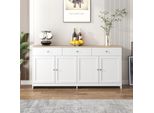 Aiorber Credenza 160X37X75 Cm Con 4 Ante E 3 Cassetti, Ripiani Regolabili, Stile Country Effetto Legno/Bianco, Bianco E Colore Legno