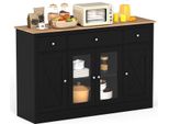 Costway Credenza, 140 Cm, Mobile Da Cucina Con 3 Cassetti, 2 Ante In Vetro E Ripiani Regolabili, Credenza Da Cucina In Stile Rustico, Legno Nero